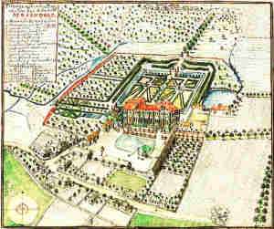 Topographischer Plan von den Erb. Ritterguth Mesendorf - Pałac, park i wieś, widok z lotu ptaka